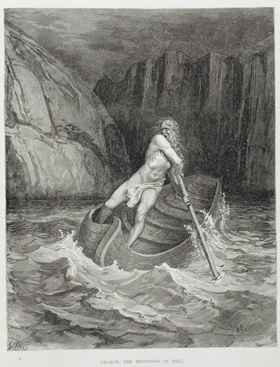 Charon, the Ferryman of Hell, fra The Divine Comedy (Inferno) af Dante Alighieri (1265-1321) indgraveret af Stephane Pannemaker (1847-1930) ca. 1868 af Gustave Dore
