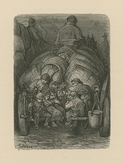 Børn, der sidder bag på en bryggerivogn af Gustave Dore