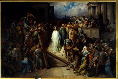 Kristus forlader præsten. Efter at være blevet fordømt af folket, begyndte Jesus Kristus at begynde korsvejen. Maleri af Gustave Dore (1832-1883) af Gustave Dore