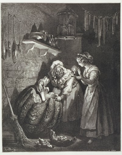 Askepots gudmor og græskar, graveret af Heliodore Joseph Pisan (1822-90) ca. 1868 af Gustave Dore