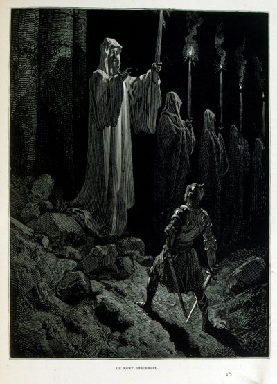Croque-Mitaine; 1863 illustration, af Gustave Dore (1832 1883); Fransk kunstner, grafiker, illustrator. Croque-Mitaine (The bogeyman) en ondsindet karakter præsenteret for børn for at skræmme dem og dermed gøre dem klogere. af Gustave Dore