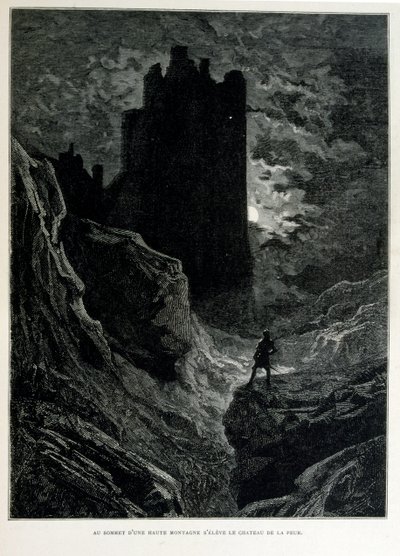 Croque-Mitaine; 1863 illustration, af Gustave Dore (1832 1883); Fransk kunstner, grafiker, illustrator. Croque-Mitaine (The bogeyman) en ondsindet karakter præsenteret for børn for at skræmme dem og dermed gøre dem klogere. af Gustave Dore