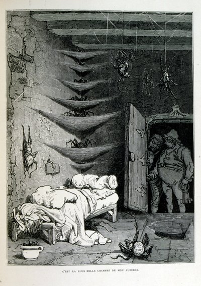 Croque-Mitaine; 1863 illustration, af Gustave Dore (1832 1883); Fransk kunstner, grafiker, illustrator. Croque-Mitaine (The bogeyman) en ondsindet karakter præsenteret for børn for at skræmme dem og dermed gøre dem klogere. af Gustave Dore