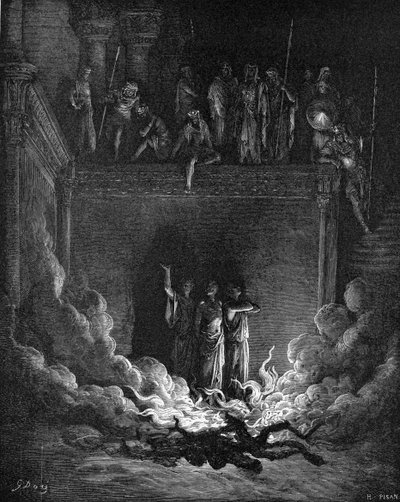 Daniels ledsagere i den brændende ovn af Gustave Dore