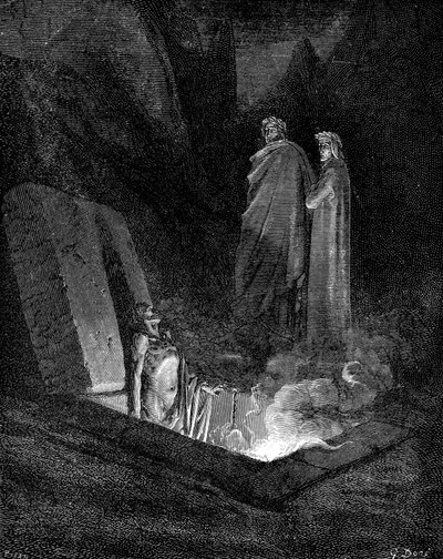 Dante og Virgil ser ind i infernoet, 1863. af Gustave Dore