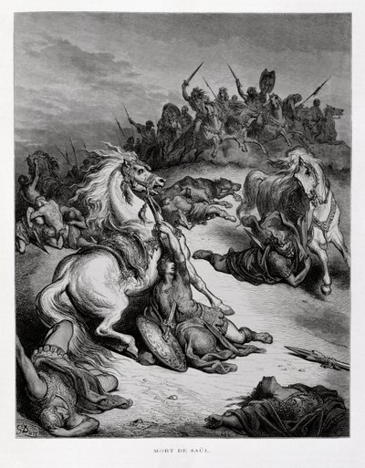Kong Saul af Israels død, illustration fra Dore-bibelen af Gustave Dore