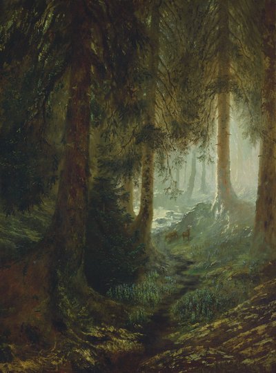 Hjorte i et skovlandskab af Gustave Dore