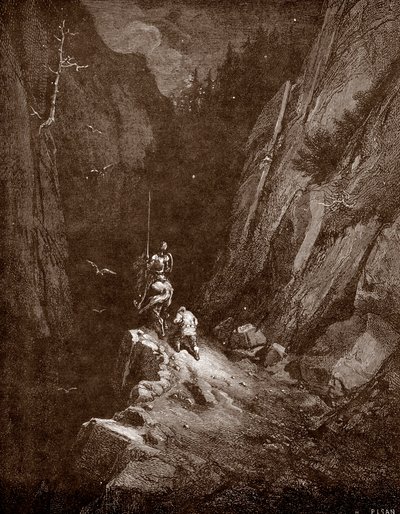 Don Quixote og Sancho Panza i hjertet af Sierra Morena Gravering af Gustave Dore (1832-1883) til "Den geniale noble Don Quixote fra La Manche (Quixote - Quixote)" af Miguel de Cervantes (1547-1616) 1863 Privat samling af Gustave Dore
