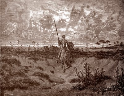 Don Quixote drager ud på sine eventyr Gravering af Gustave Dore (1832-1883) til "L