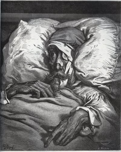Don Quixote såret - fra "Don Quixote de la Mancha" af Miguel Cervantes (1547-1616) (Don Quixote) - Træsnit efter tegning af Gustave Dore af Gustave Dore