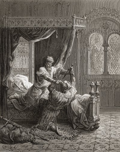 Edward I (1239-1307) af England dræber hans ville blive snigmorder i juni 1272, illustration fra 