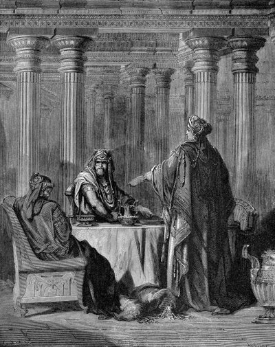 Esther anklager Haman af Gustave Dore