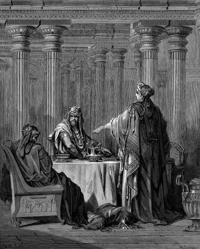 Ester ca. 450 f.Kr. før sin mand, kong Ahasverus Xerxes I af Persien, 1866 af Gustave Dore
