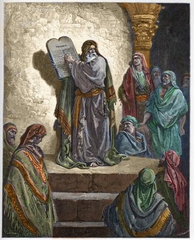 Ezra den skriftlærde læser loven for folket - - indgravering i "The Bible illustree" af Gustave Dore (1832-1883) - Indgravering fra "" The Dore Bible"" af Gustave Dore
