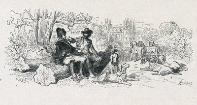 La Fontaines fabel "Ulven og hunden" af Gustave Dore