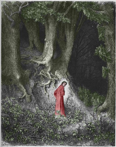 Første helvedesang: digteren Dante befinder sig i en skov. Illustration af Gustave Dore af Gustave Dore