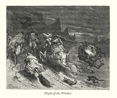 Heksenes flugt (kobberstik) af Gustave Dore