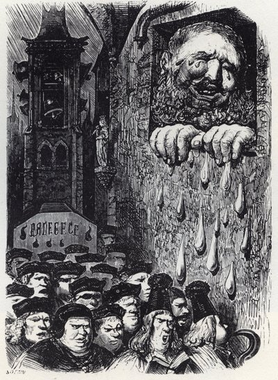 Gargantua sørger over sin kones død - Gargantua sørger over sin kone - illustration fra 