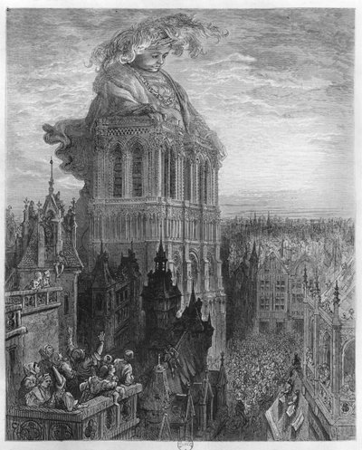 Gargantua på tårnene i Notre-Dame i Paris, illustration fra 