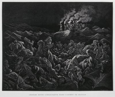 Gideon angriber midjanitterne om natten, Illustration fra Dore Bible af Gustave Dore