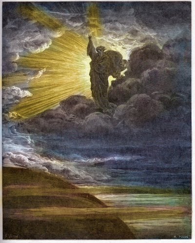 Gud skaber lys - Skabelsen af lys - Det Gamle Testamente (1. Mosebog) - Skabelsen af lys - indgravering i "The Bible illustree" af Gustave Dore (1832-1883) - Indgravering fra "The Dore Bible" af Gustave Dore