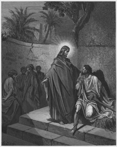Gustave Dore Bibelen: Jesus helbreder manden, der er syg af lammelse af Gustave Dore