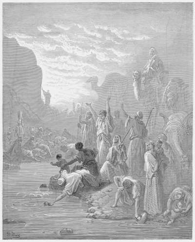 Gustave Dore Bibelen: Moses slår klippen i Horeb af Gustave Dore