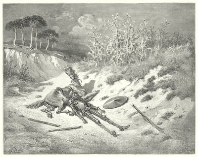 Gustave Dores Don Quijote: "Ak! hvor er du, kære frue, at du for min ve ikke jamrer?" (gravering) af Gustave Dore