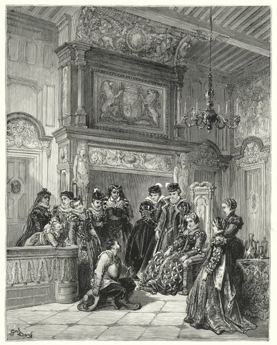 Gustave Dores Don Quixote: "På hertugindens anmodning fortalte han meget trofast hele passagen af den sene foregivne fortryllelse" (gravering) af Gustave Dore