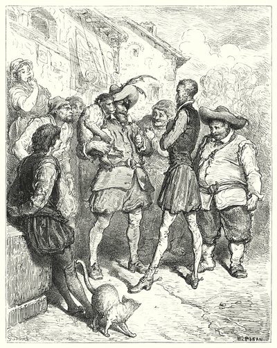 Gustave Dores Don Quixote: "Ved disse ord stod Don Quixote forbløffet" (gravering) af Gustave Dore