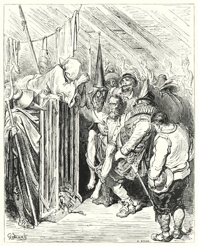 Gustave Dores Don Quixote: "Vær ikke utålmodig, O Ridder af den Woful Figur, ved din fængsling" (gravering) af Gustave Dore