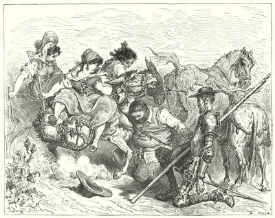 Gustave Dores Don Quixote: "Don Quixote stirrede med tvivlsomme og trøstesløse øjne på det væsen, som Sancho kaldte dronning og dame" (gravering) af Gustave Dore