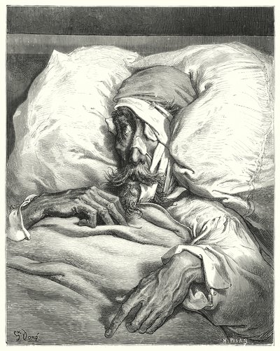 Gustave Dores Don Quixote: "Don Quixote, der var så ulykkeligt såret, var ekstremt sur og melankolsk" (gravering) af Gustave Dore