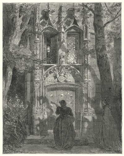 Gustave Dores Don Quixote: "Her endte den frie pige sin sang" (gravering) af Gustave Dore