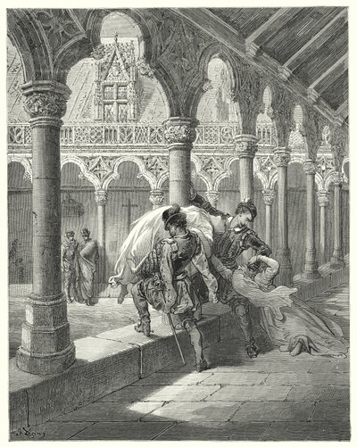 Gustave Dores Don Quixote: "Lucinda, der fandt sig selv i hans magt, faldt i svime" (gravering) af Gustave Dore