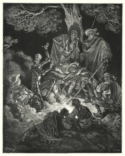 Gustave Dores Don Quixote: "Åh, glad alder," råbte han, "som vores første forældre kaldte guldalderen!" (gravering) af Gustave Dore