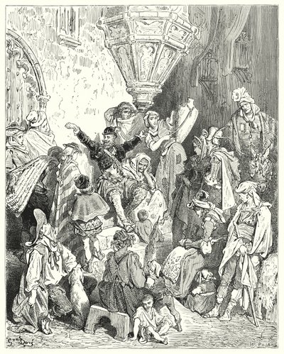 Gustave Dores Don Quixote: "Der var ikke det land på jordens overflade, som han ikke havde set, eller kamp, som han ikke havde været involveret i" (gravering) af Gustave Dore