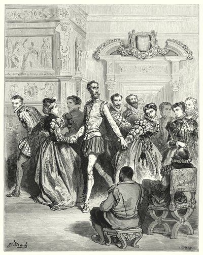 Gustave Dores Don Quixote: "To damer gjorde deres hof hovedsageligt til Don Quixote" (stik) af Gustave Dore