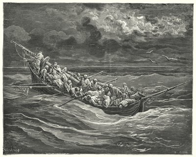Gustave Dores Don Quixote: "Zoraida alt dette, mens hun skjulte sit ansigt, for at hun ikke skulle se sin far" (gravering) af Gustave Dore