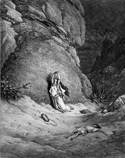 Hagar og Ismael, gravering af Doré. - Bibel af Gustave Dore