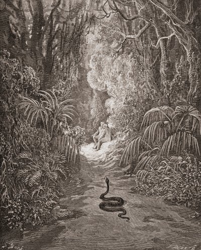 Illustration af Gustave Dore 1832-1883 Fransk kunstner og illustrator til Paradise Lost af John Milton Bog IX linje 434 og 435 af Gustave Dore