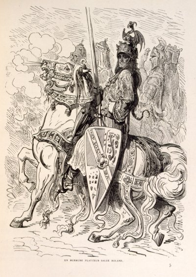 Illustration af Roland til hest. fra La legende de Croque-Mitaine. af Gustave Dore