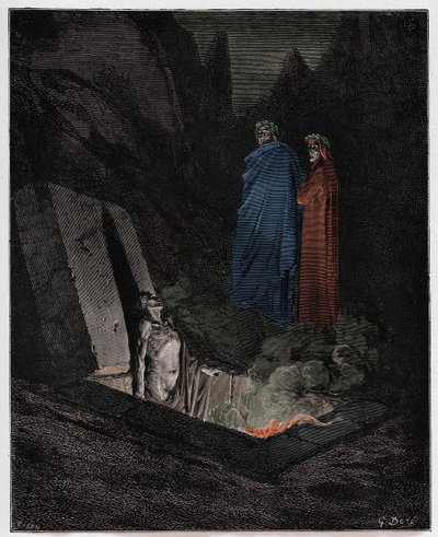 Inferno, Canto 10: Farinata degli Uberti henvender sig til Dante, illustration fra "Den guddommelige komedie" af Dante Alighieri, 1885 af Gustave Dore