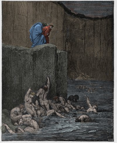 Inferno, Canto 18: Forkælende og smigrende i den ottende cirkel, illustration fra "Den guddommelige komedie" af Dante Alighieri, 1885 af Gustave Dore