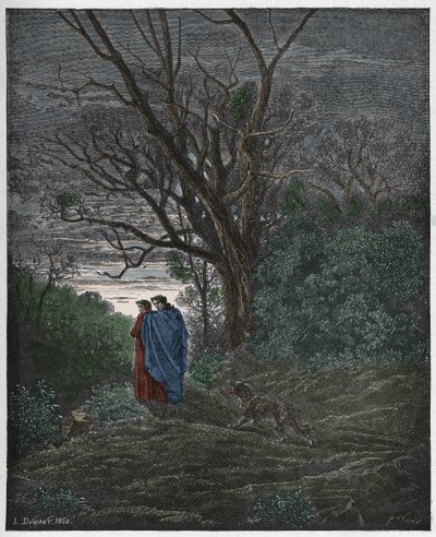 Inferno, Canto 1: Hun-ulven dukker op, illustration fra "Den guddommelige komedie" af Dante Alighieri, 1885 af Gustave Dore