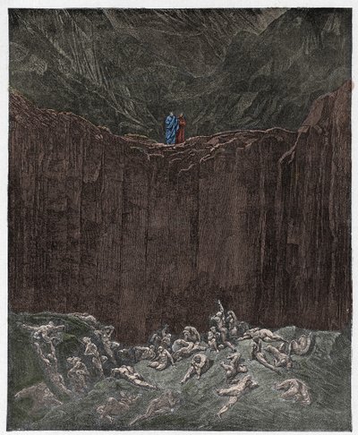 Inferno, Canto 29: Forfalskerne plaget i dalen, illustration fra "Den guddommelige komedie" af Dante Alighieri, 1885 af Gustave Dore