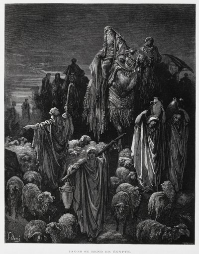Jakob og hans sønner ankommer til Egypten, Illustration fra Dore-bibelen af Gustave Dore