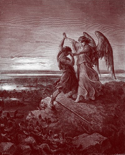 Jakob kæmper med englen, af Doré. - Bibel af Gustave Dore
