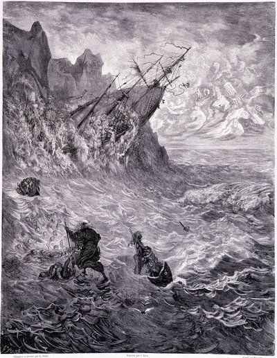 Jeg krydser havene... plade X - Illustration af Gustave Dore (1832-1883), til La legende du Jeif wandering af Pierre Dupont, udgave Librairie du Magasin Picturesque, Paris 1862 af Gustave Dore