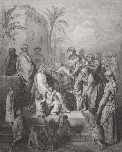 Jesus velsigner børnene, illustration fra Dore